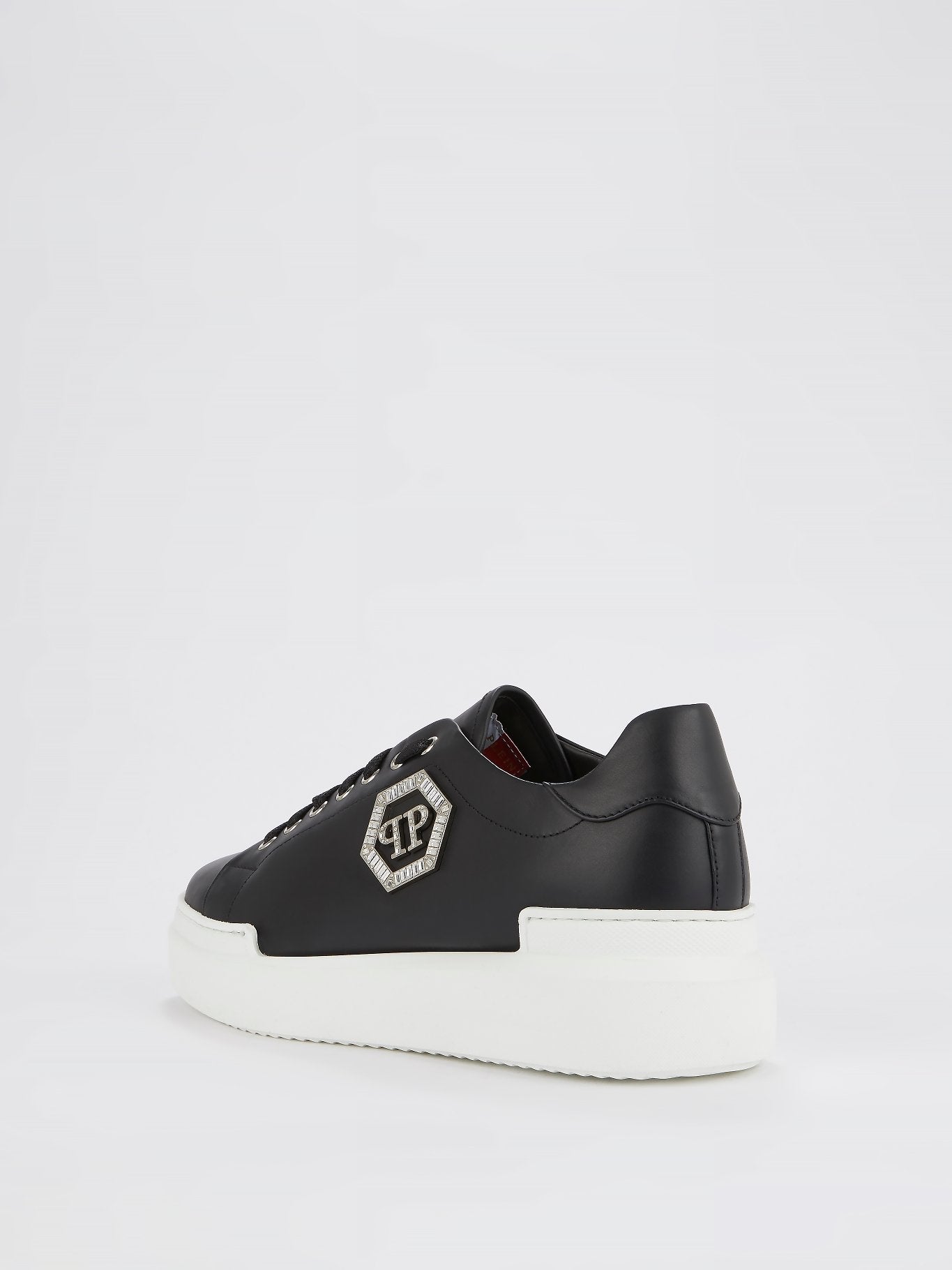 Black Crystal Monogram Leather Sneakers