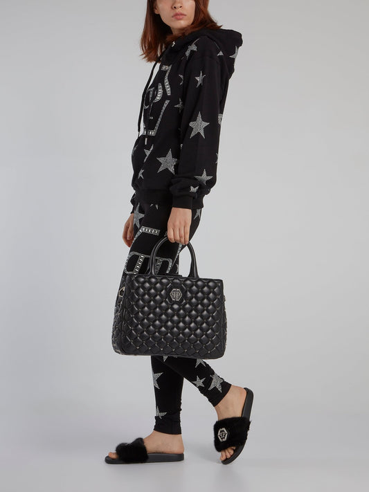 Black Star Studded Quilt Tote Bag