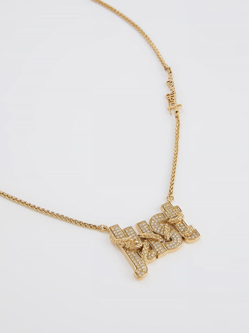 Gold Crystal Studded Monogram Necklace