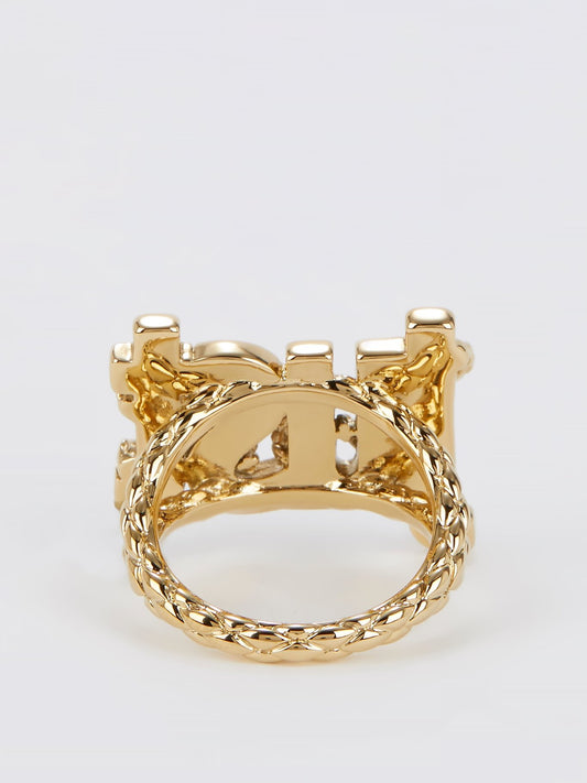 Gold Crystal Studded Monogram Ring - Size 6