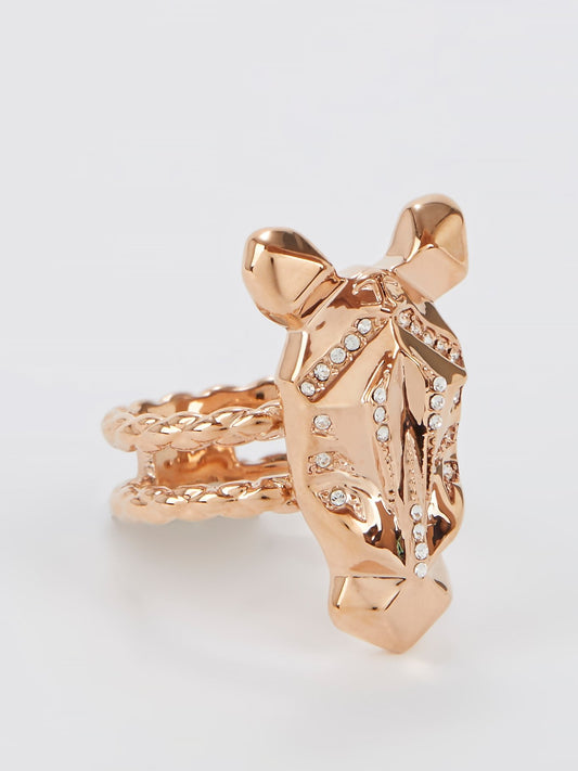 Gold Crystal Studded Cavalli Ring - Size 6