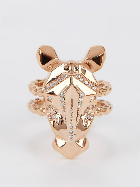 Gold Crystal Studded Cavalli Ring - Size 7