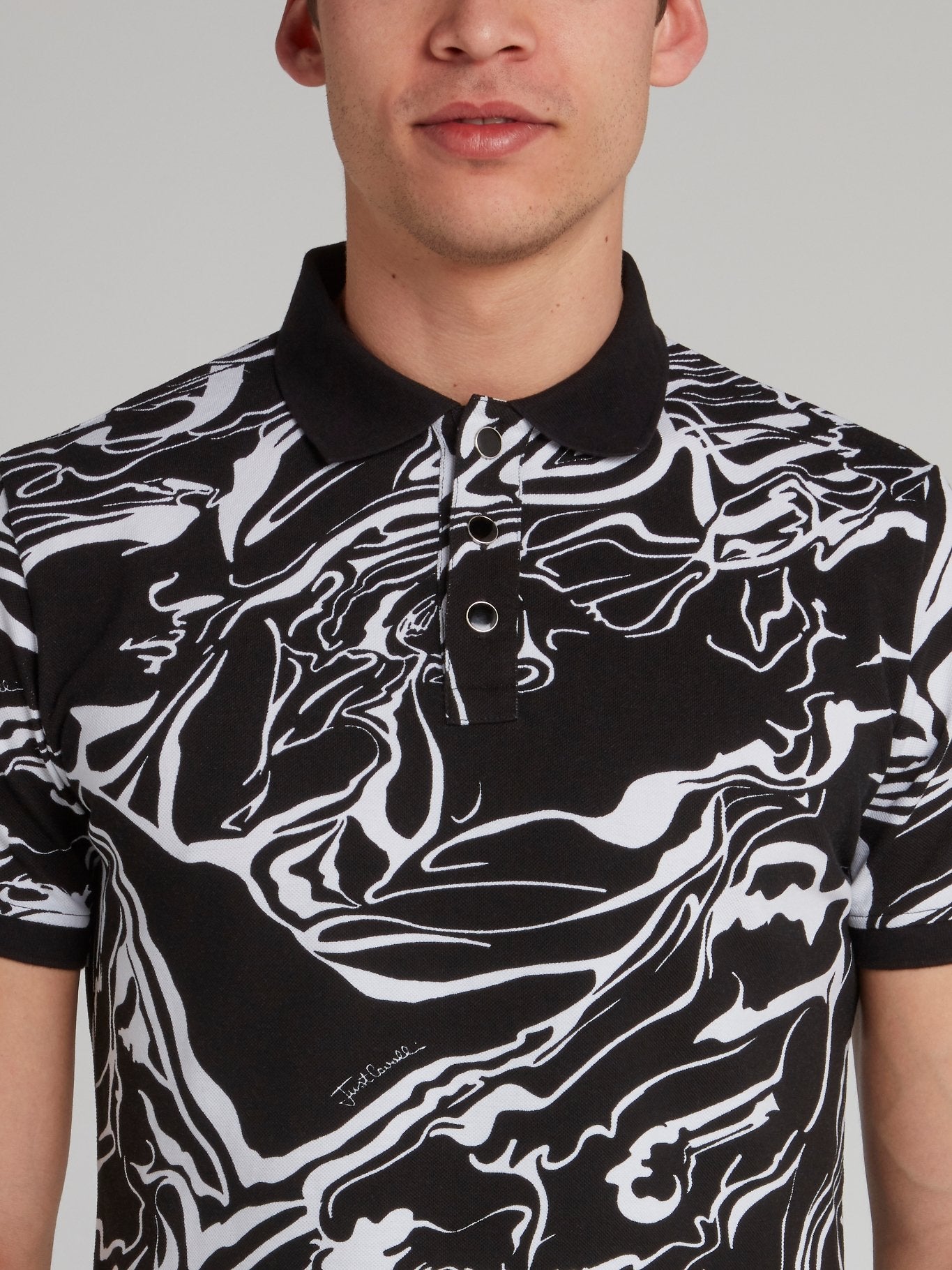 Black Marble Print Polo Shirt