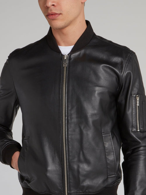 Black Classic Full Leather Bomber Jacket