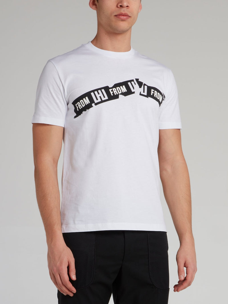 White Ripped Tape Print T-Shirt