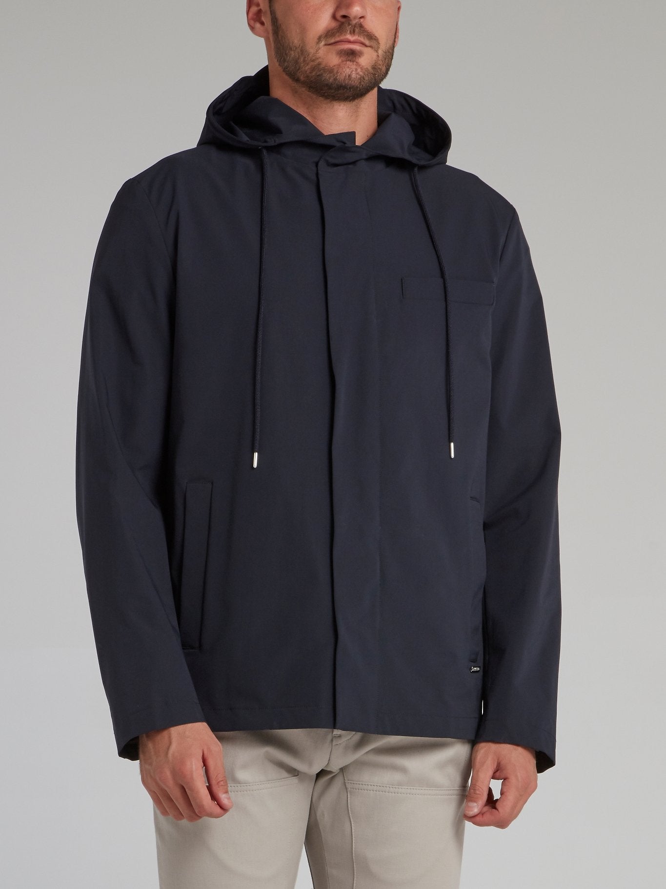 Navy Button Up Hooded Jacket