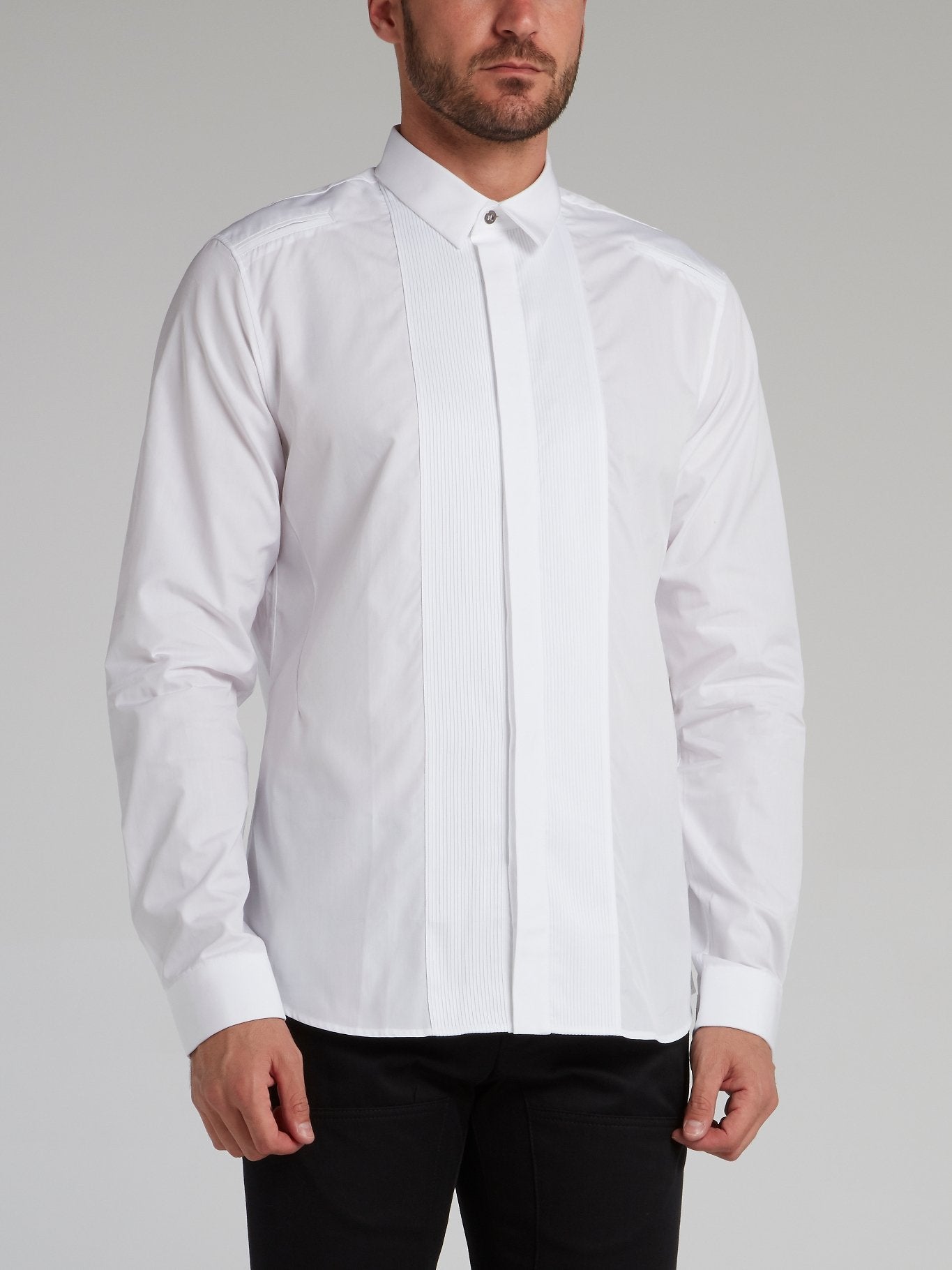 White Pinstripe Panel Shirt