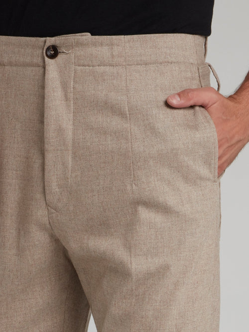 Khaki Straight Leg Tweed Pants