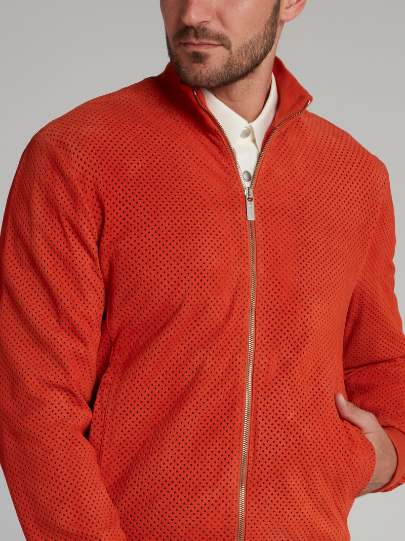 Orange Perforated High Neck Jacket