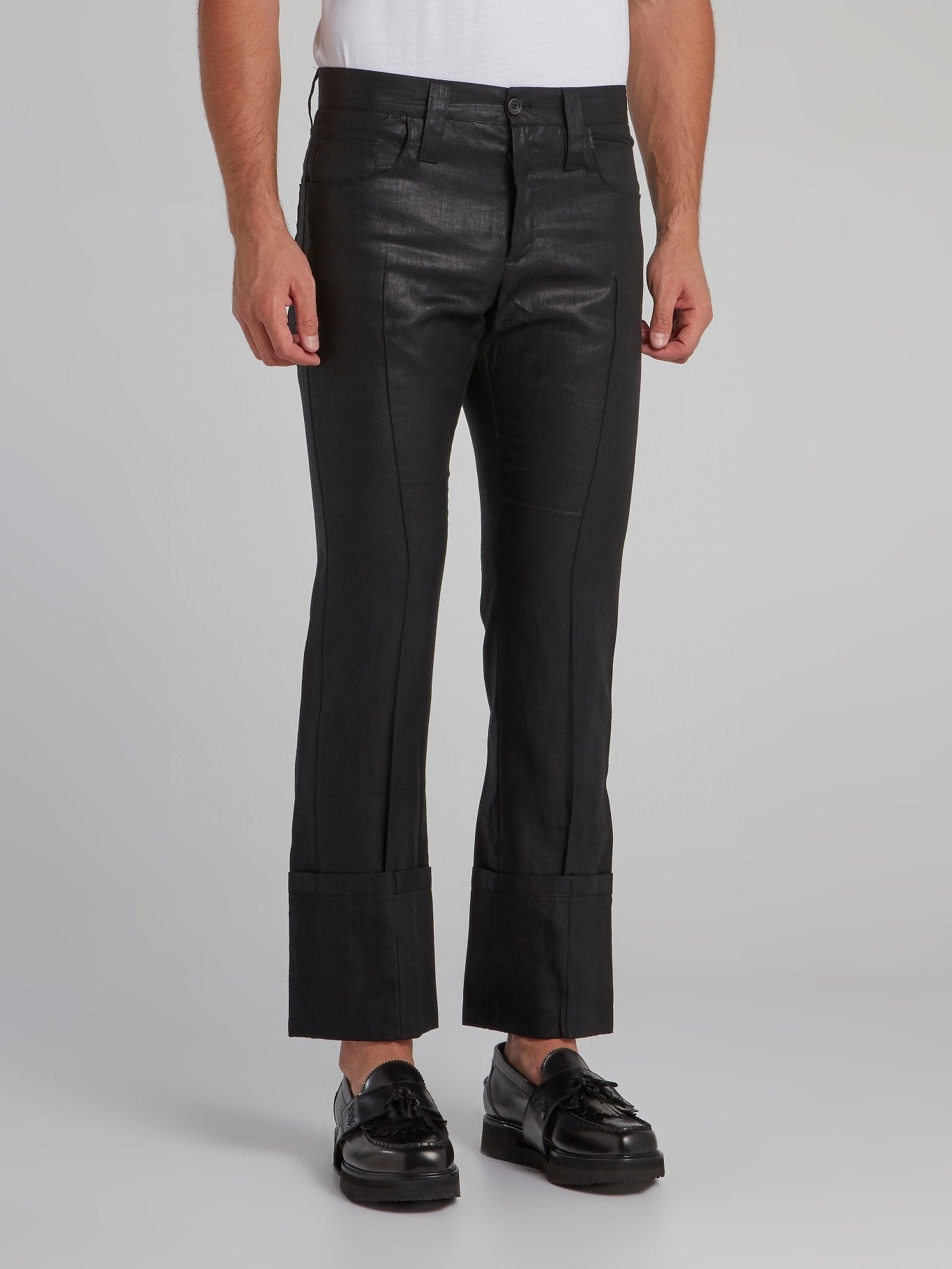 Black Pleated Bootcut Trousers