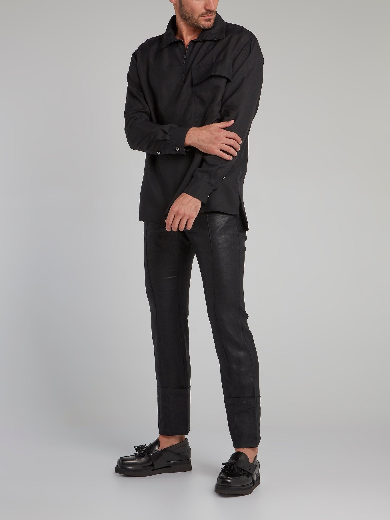 Black Pleated Bootcut Trousers