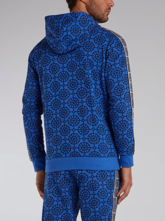 Blue Mosaic Print Zip Up Sweatshirt