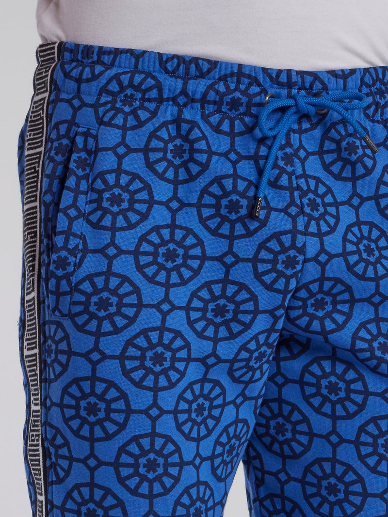 Blue Mosaic Print Track Pants