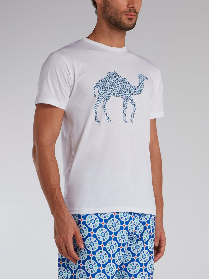 White Mosaic Camel Print T-Shirt