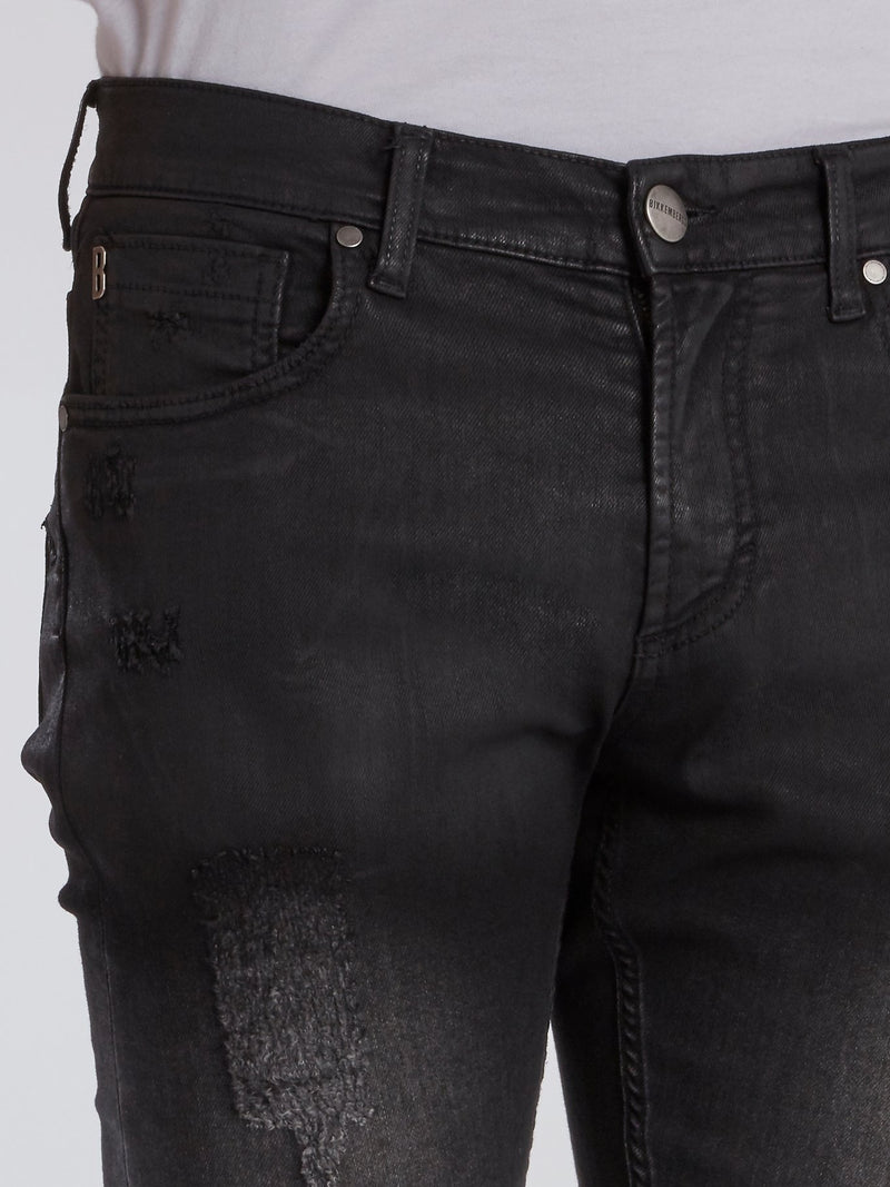 Black Stone Wash Distressed Jeans