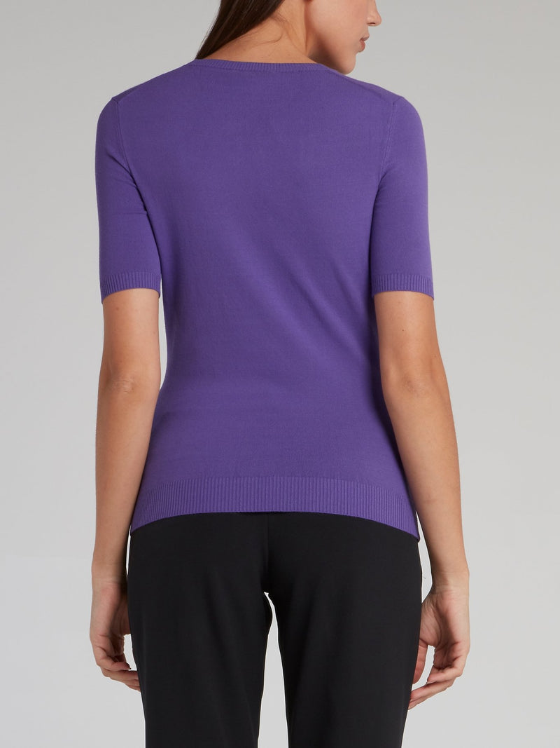 Purple Embellished Cut Out Top