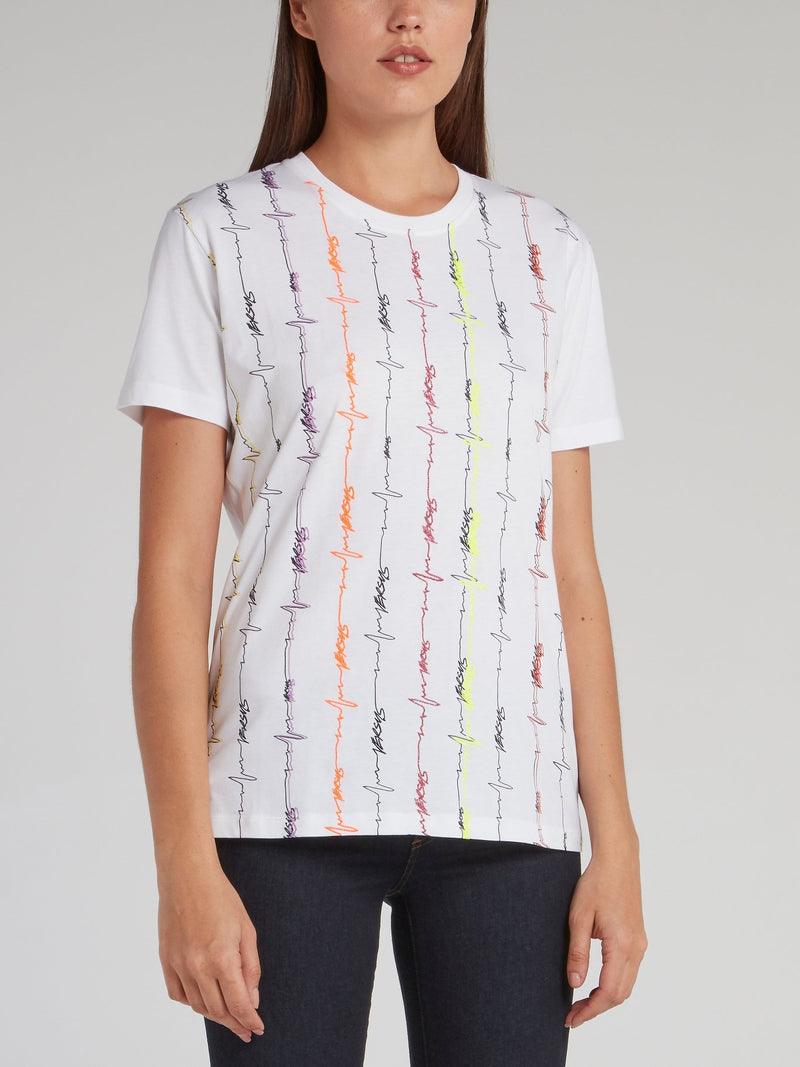 White Seismic Wave Print T-Shirt