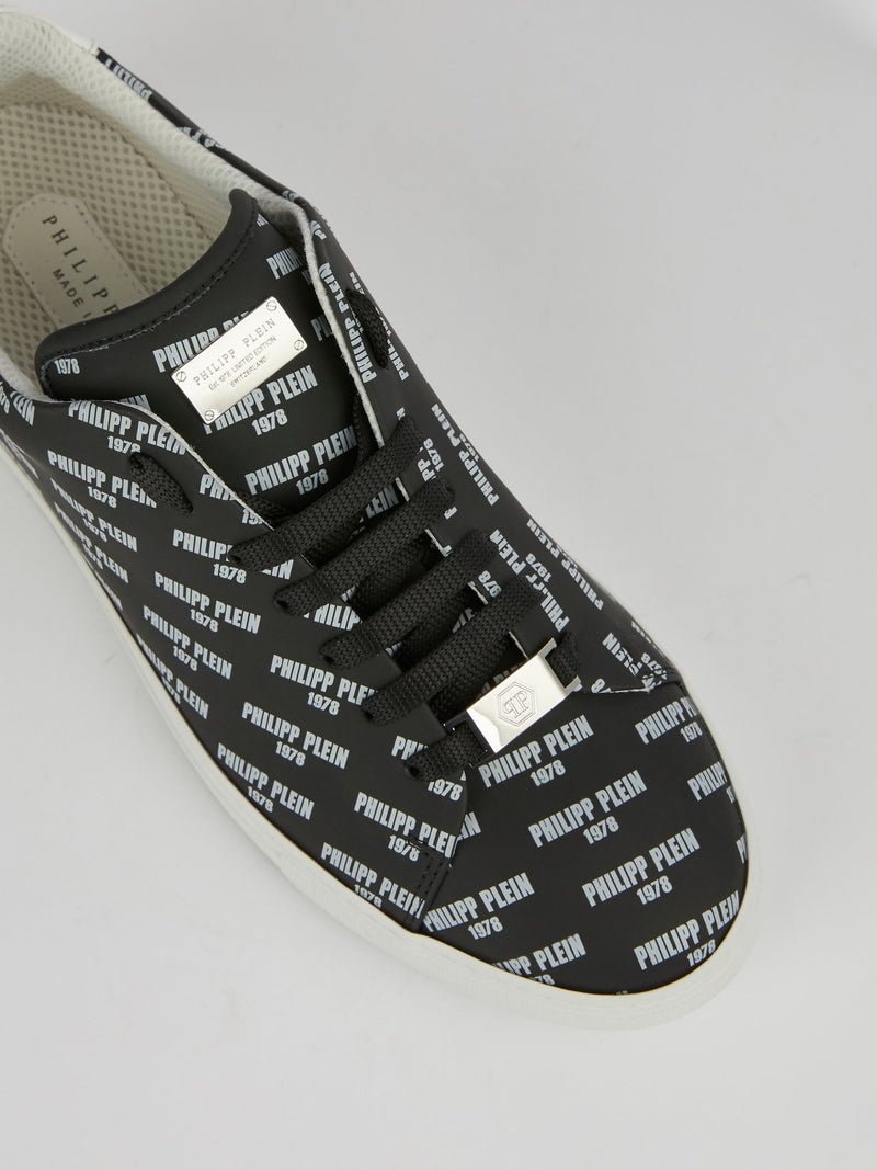 Yaeger Black Monogram Print Low Top Sneakers
