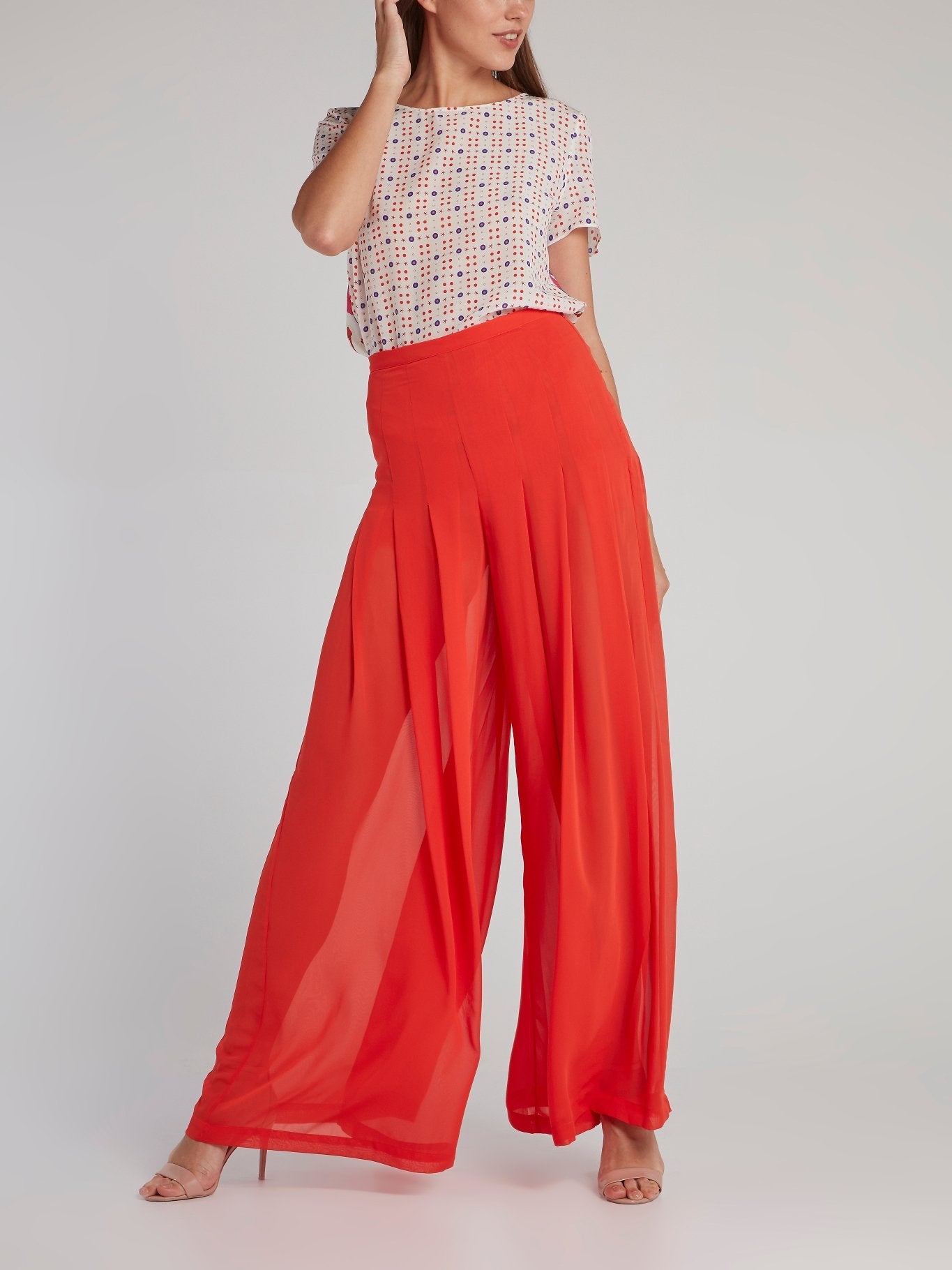 Coline Red Pleated Palazzo Pants