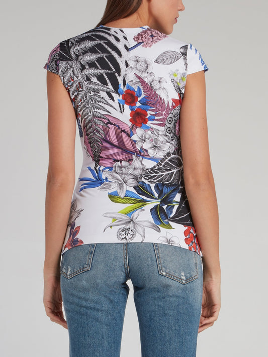 Tropical Print V-Neck Top