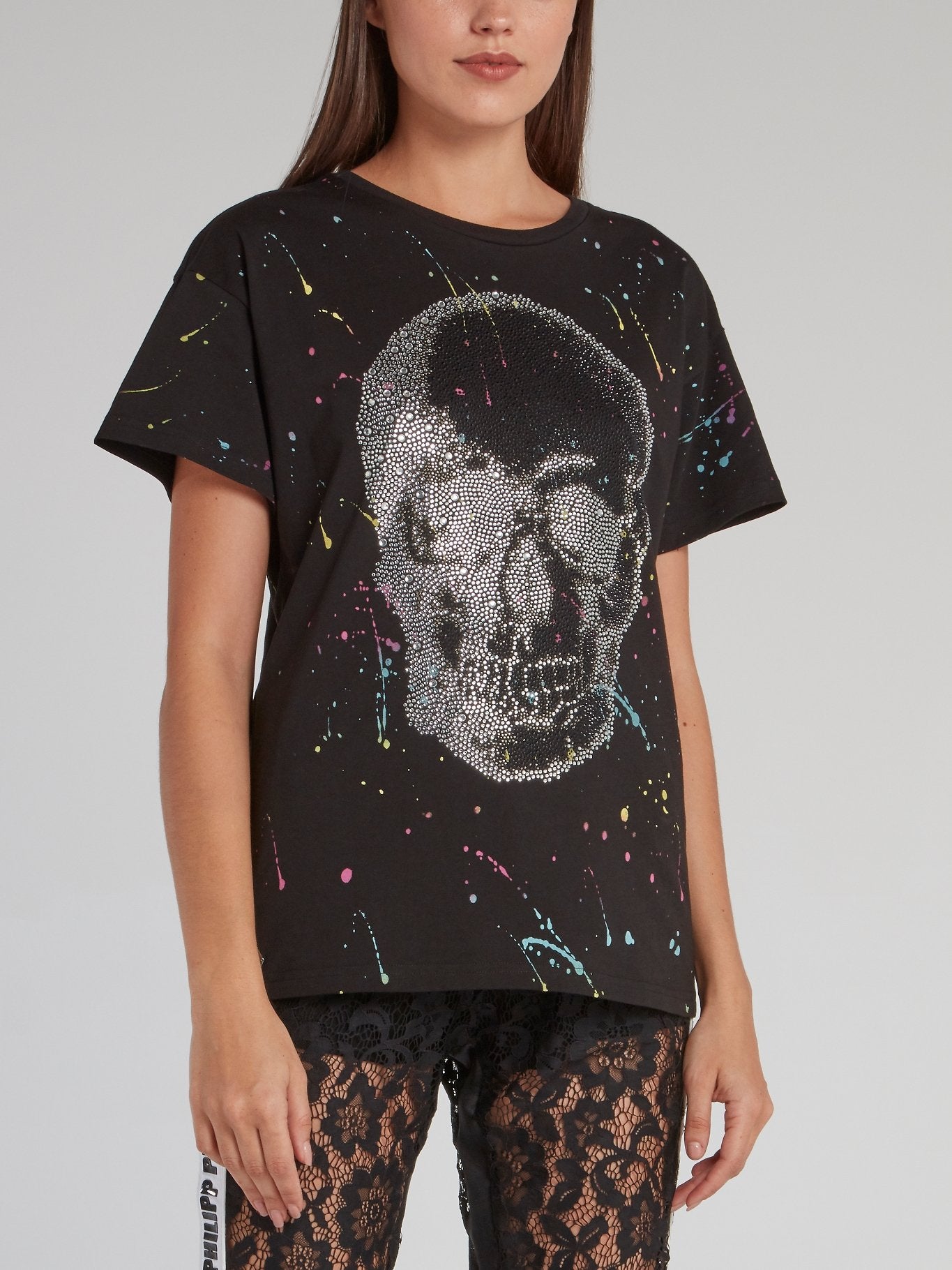 Black Paint Splatter Skull T-Shirt