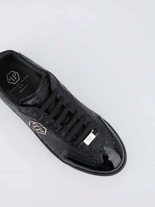 Black Crocodile Effect Leather Sneakers