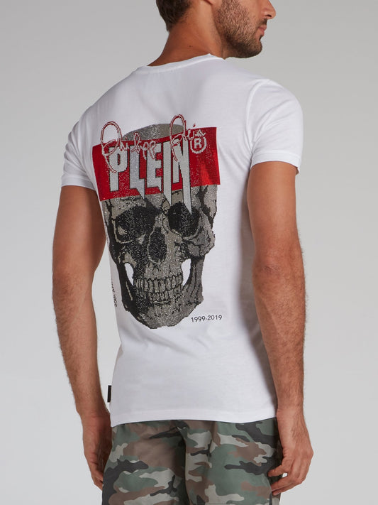 White Rear Skull V-Neck T-Shirt