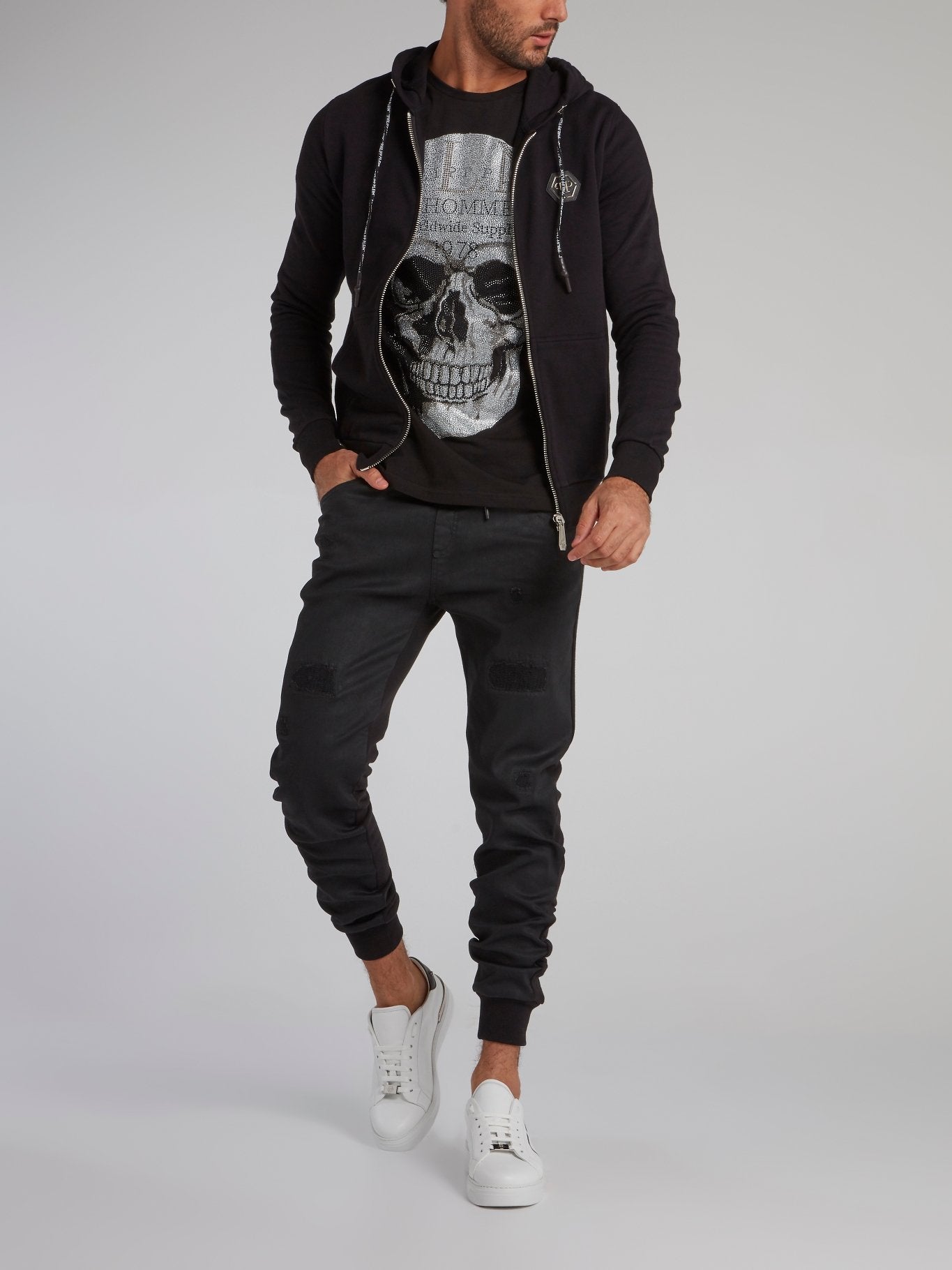Black Studded Skull Sweat Jacket