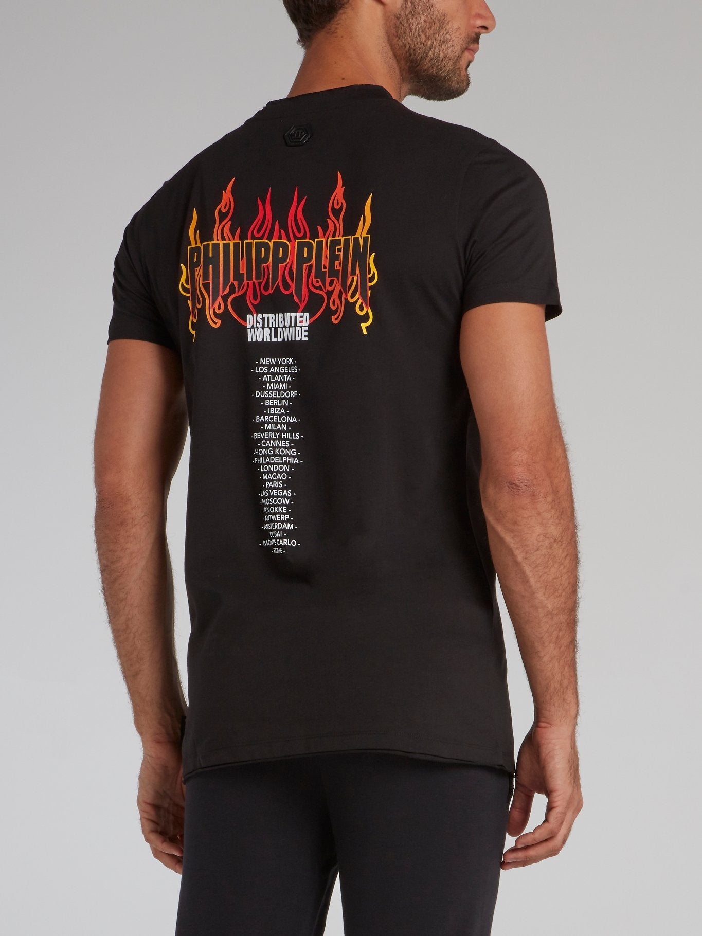 Black Studded Logo Flame T-Shirt