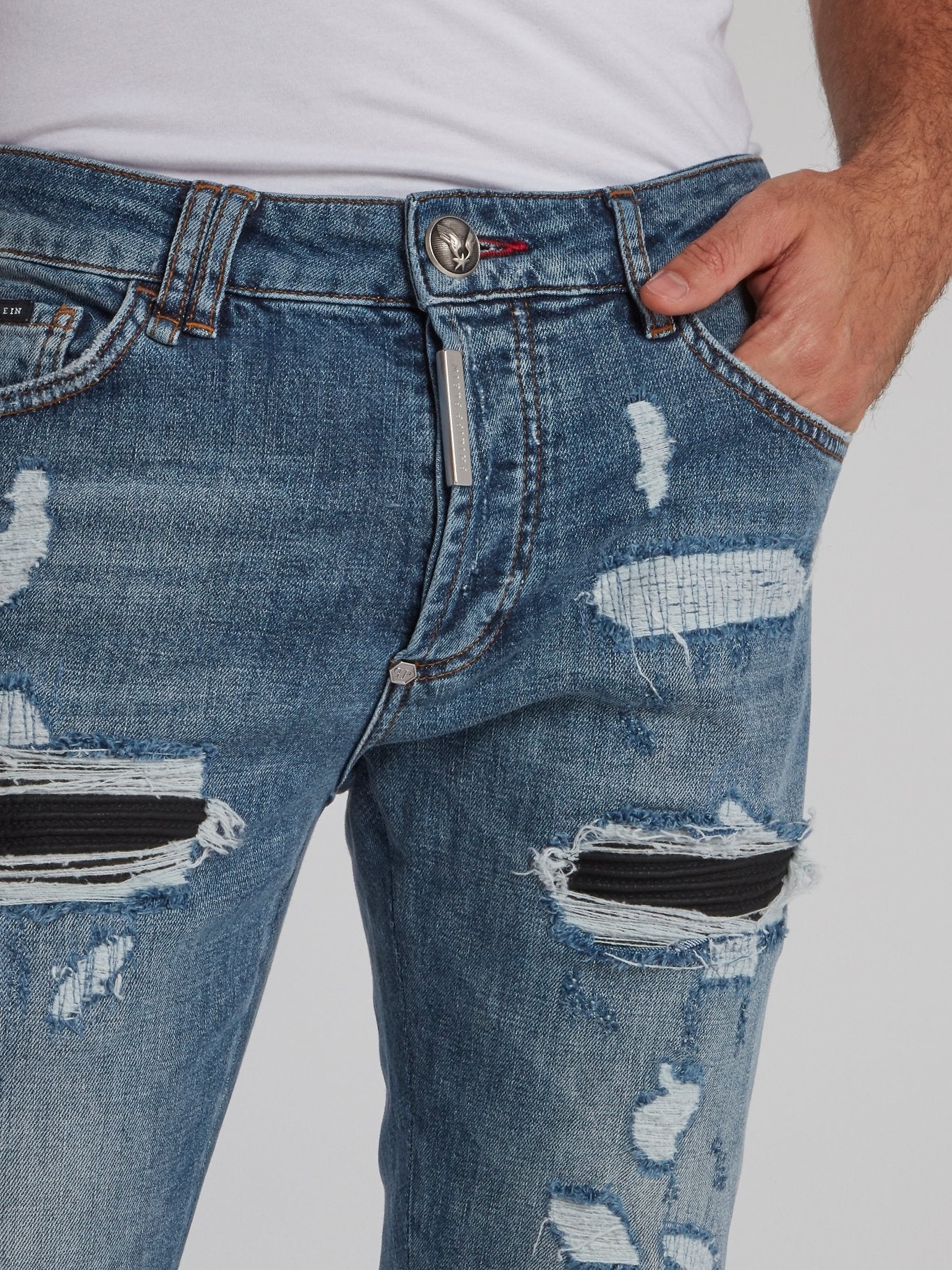 Blue Stone Wash Distressed Jeans