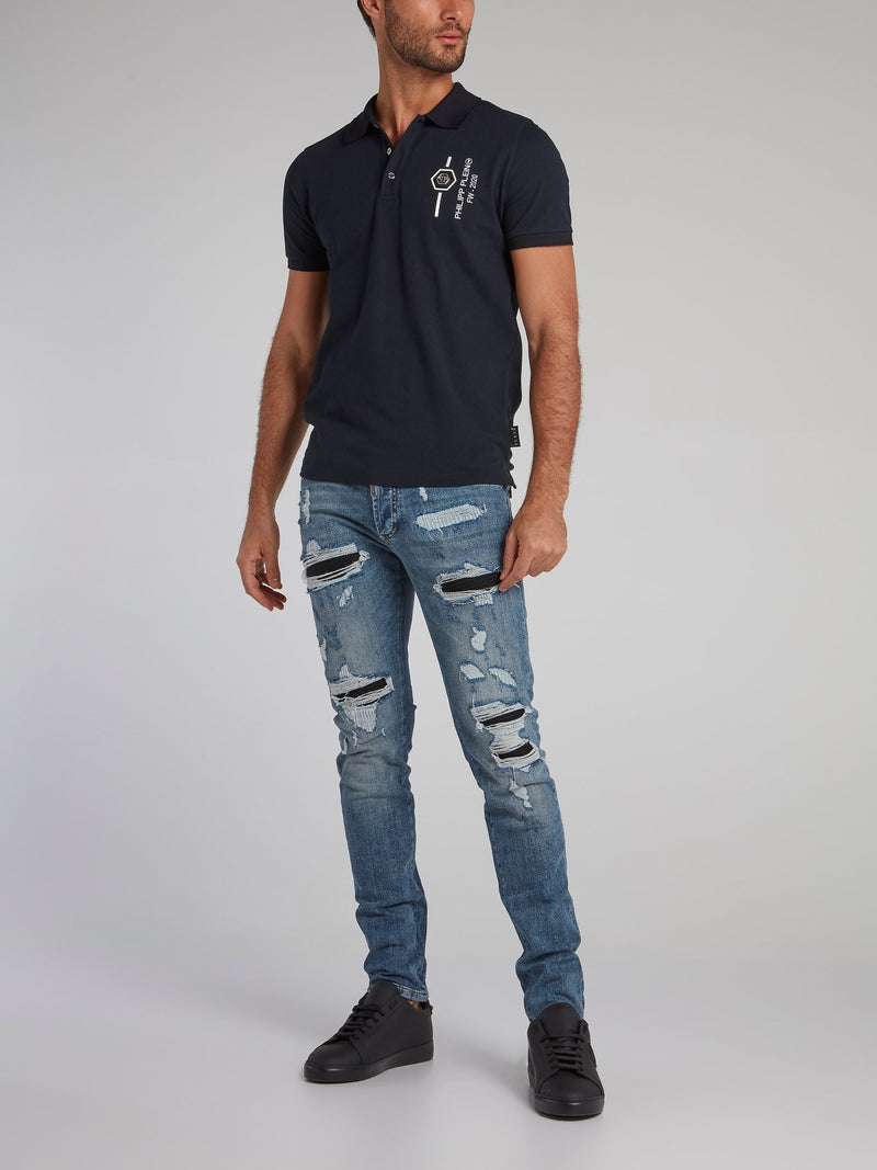 Blue Stone Wash Distressed Jeans