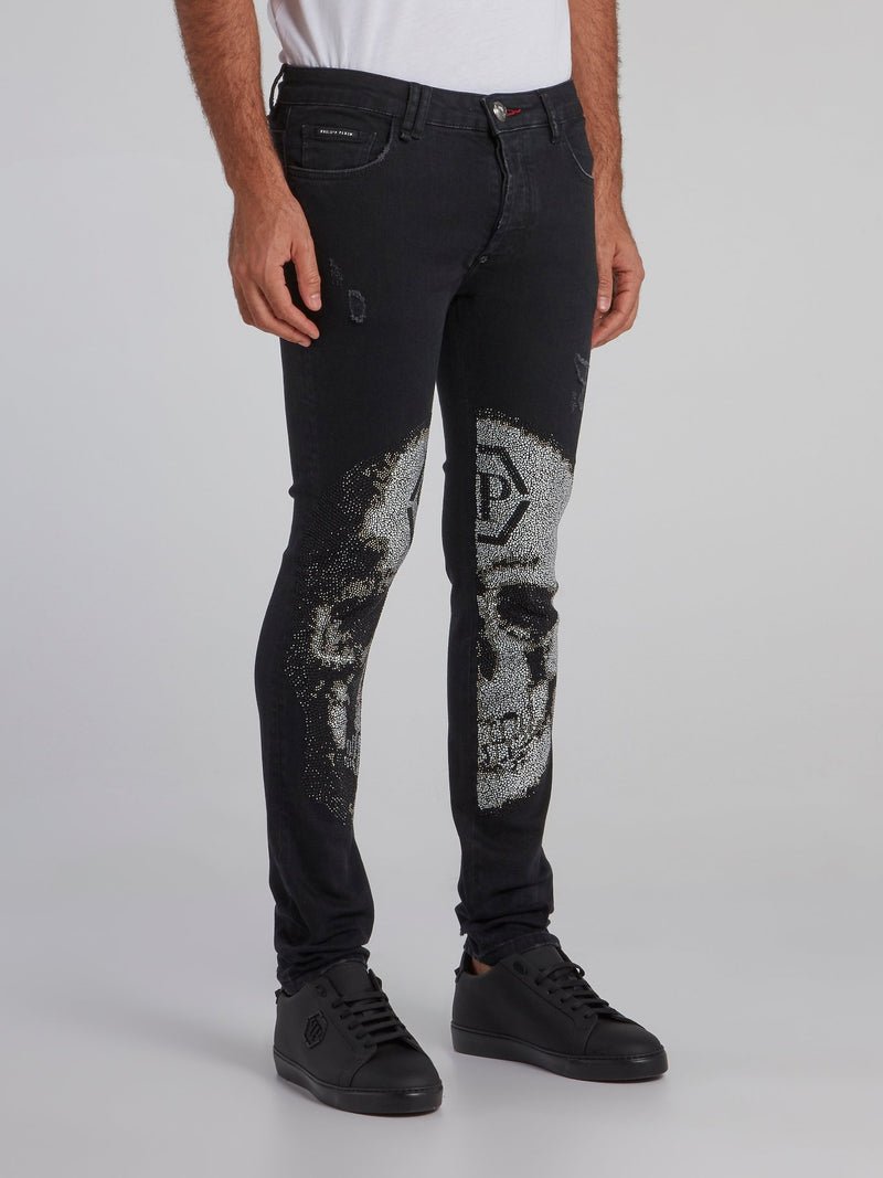 Black Studded Skull Jeans
