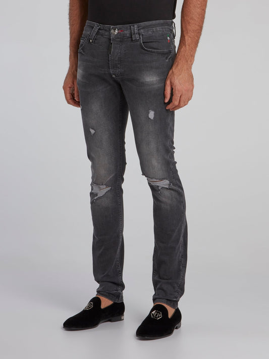 Grey Wash Tattered Jeans