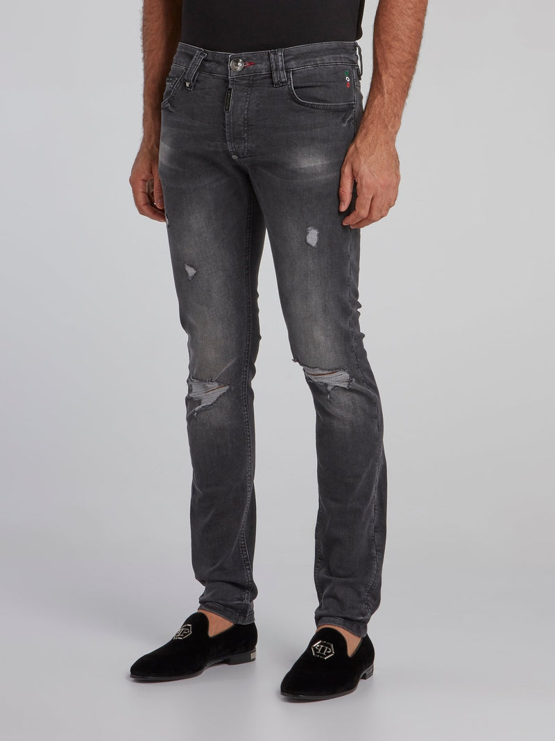 Grey Wash Tattered Jeans