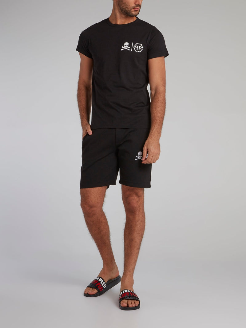 Black Skull Print Jogging Shorts