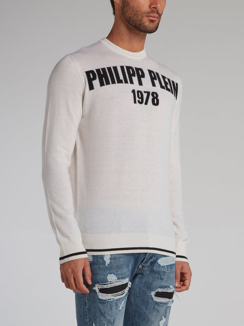 PP1978 White Round Neck Pullover