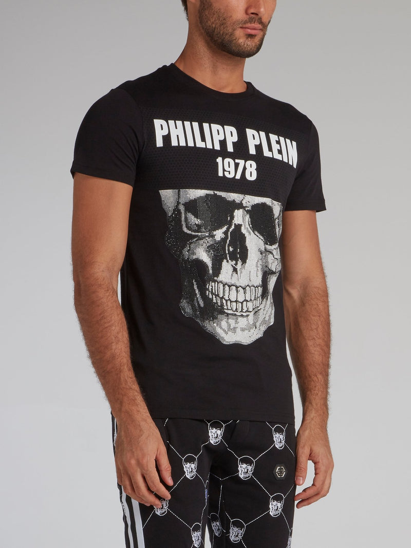 Black Studded Skull Logo T-Shirt