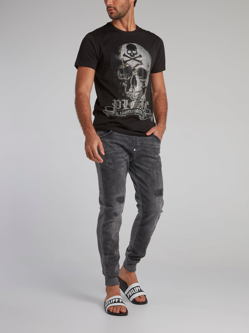 Black Multi-Stud Platinum Skull T-Shirt