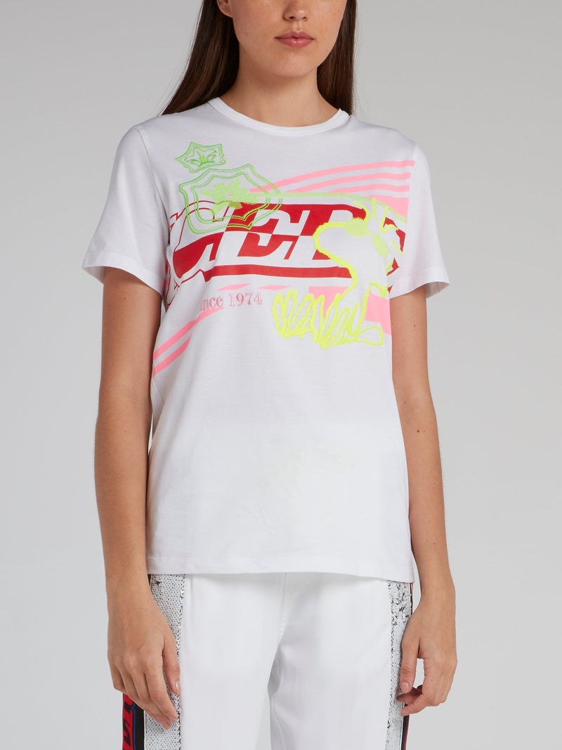 White Embroidered Statement T-Shirt