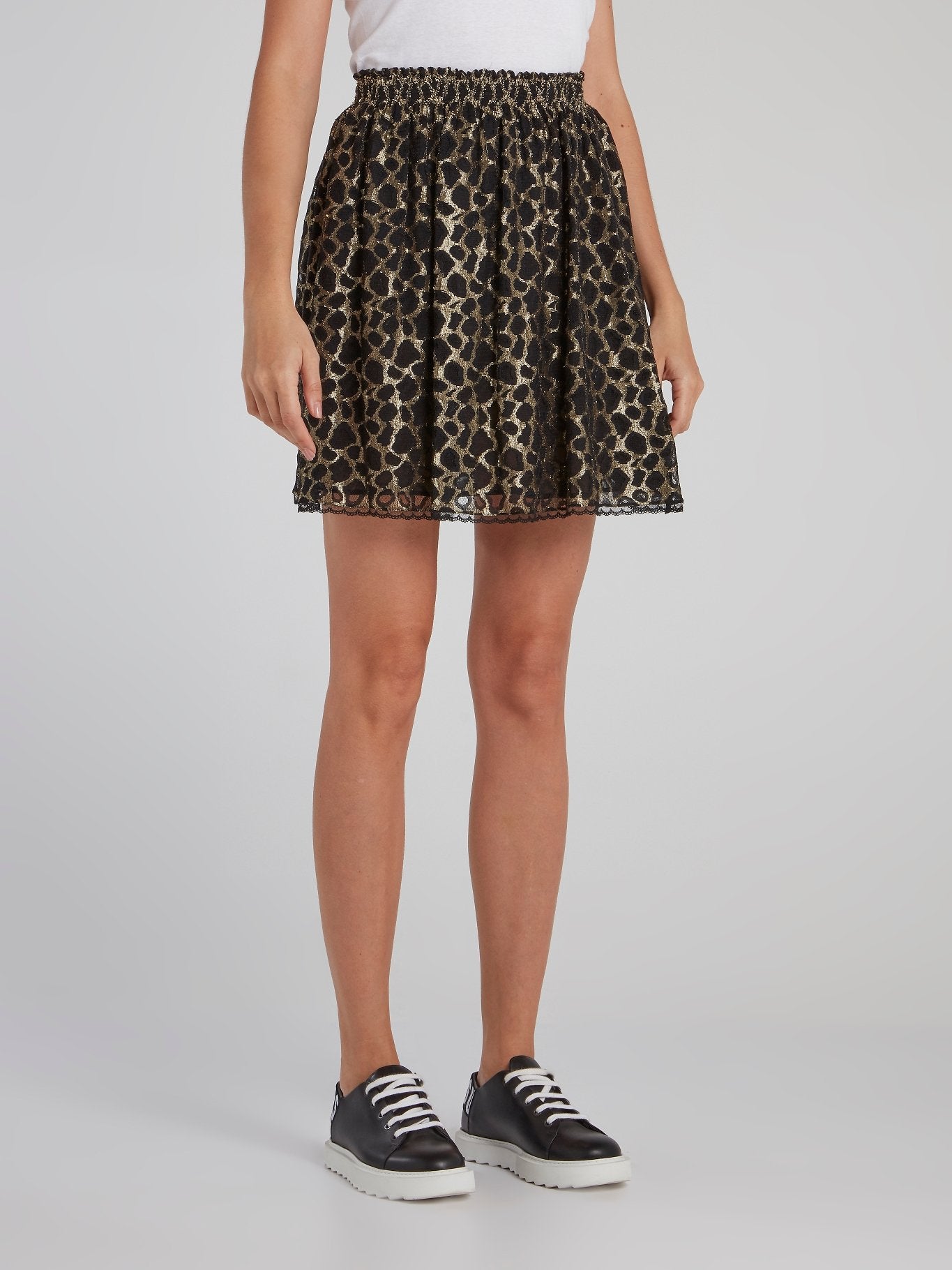 Smocked Waist Leopard Mesh Skirt
