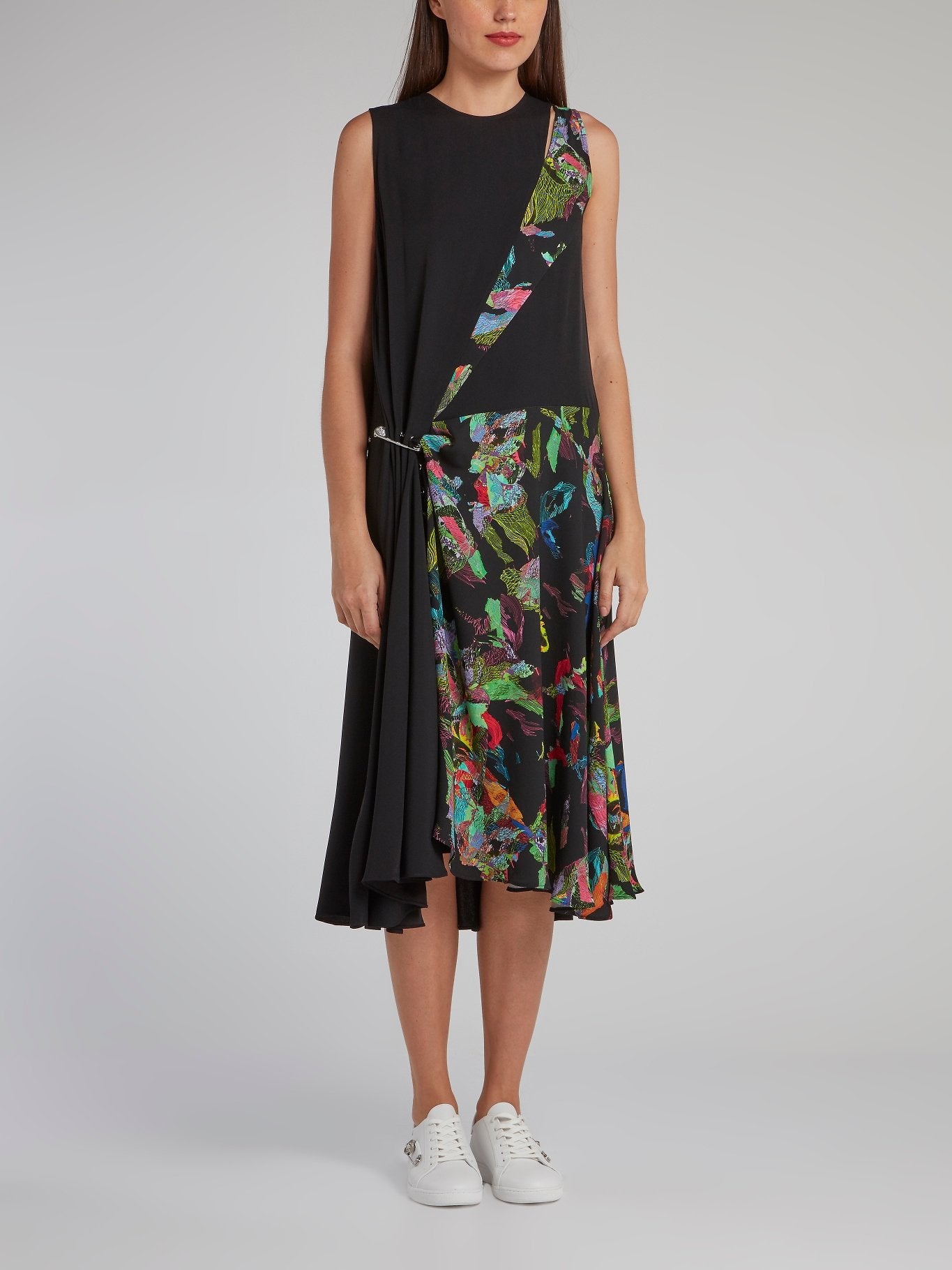 side gathered midi dress Black Side Gathered Midi Dress