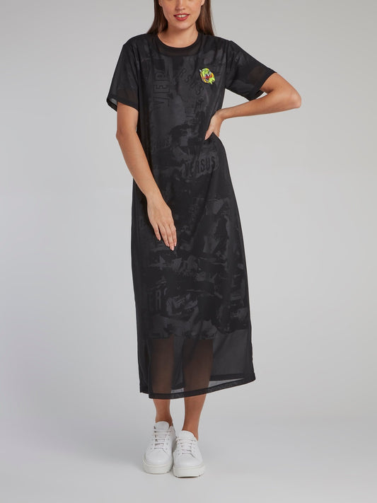 Black Appliquéd Overlay Jersey Dress