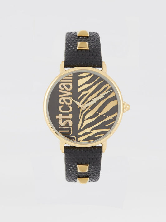 Black Zebra Effect Leather Watch