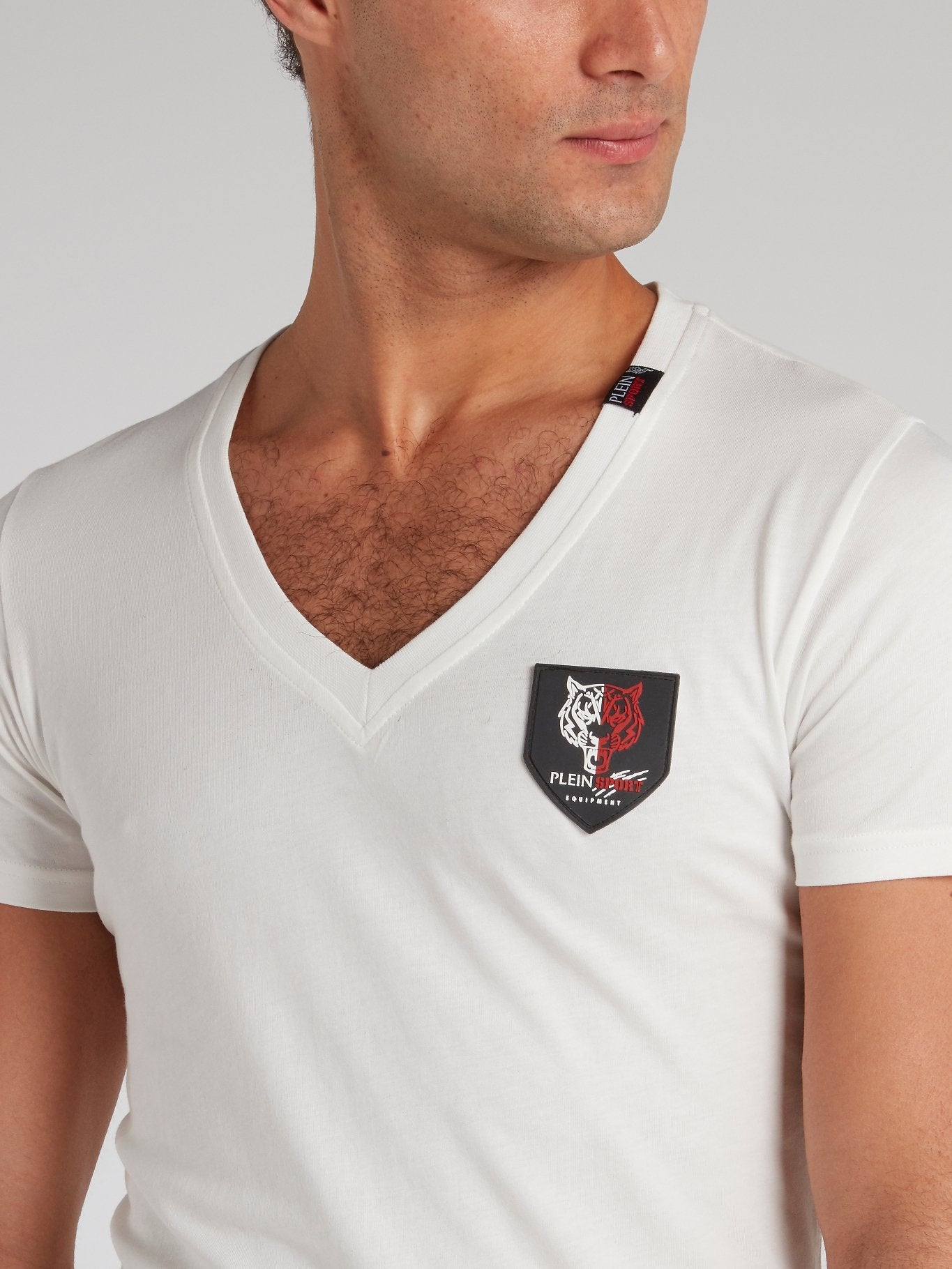 White Appliquéd V-Neck T-Shirt
