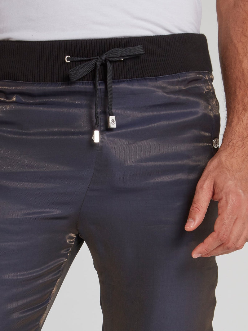 Navy Glossy Cuffed Pants