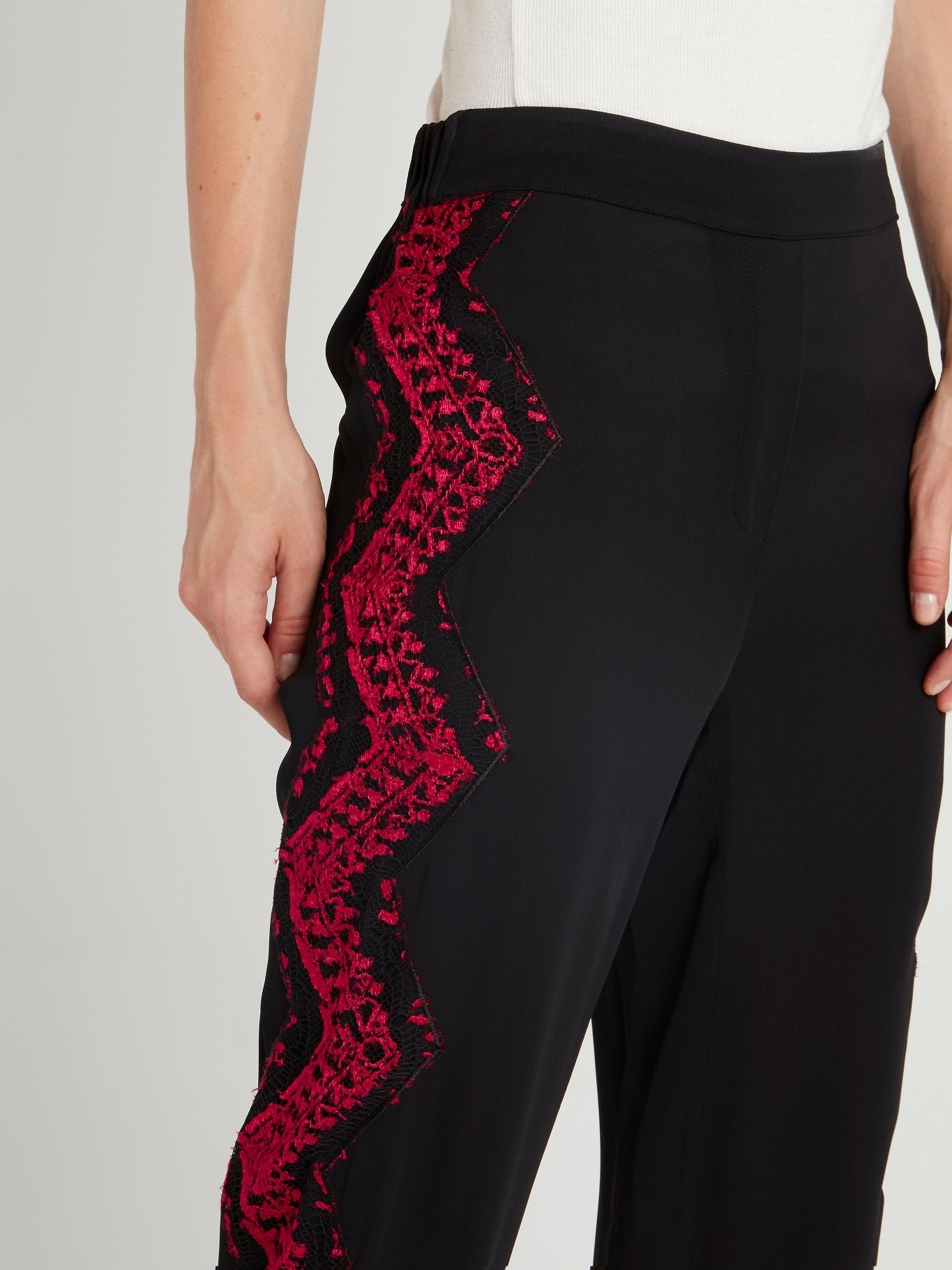 Black Lace Detail Tapered Pants