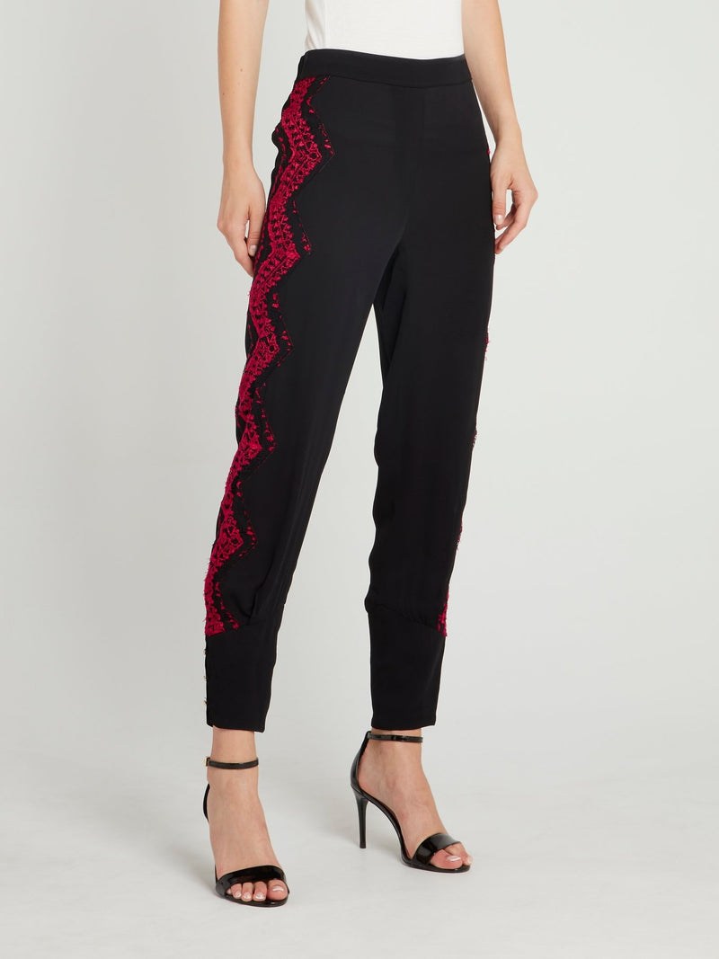 Black Lace Detail Tapered Pants