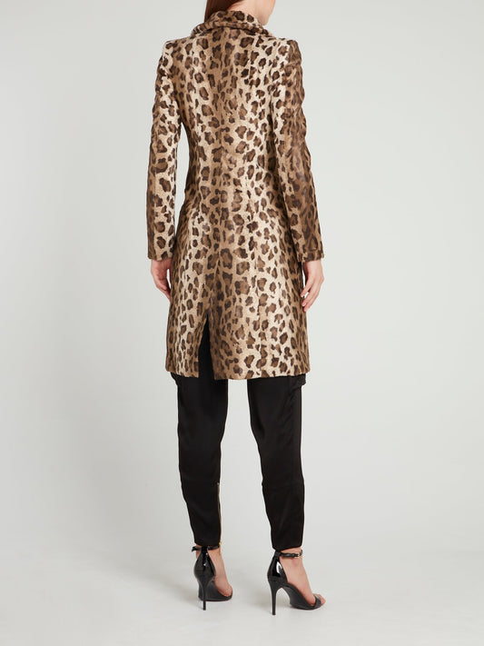 Двубортное пальто с леопардовым принтом