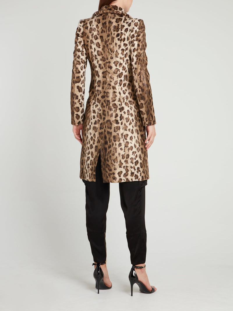 Leopard Print Double Breasted Coat