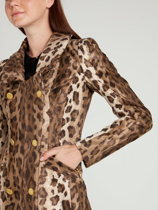 Двубортное пальто с леопардовым принтом